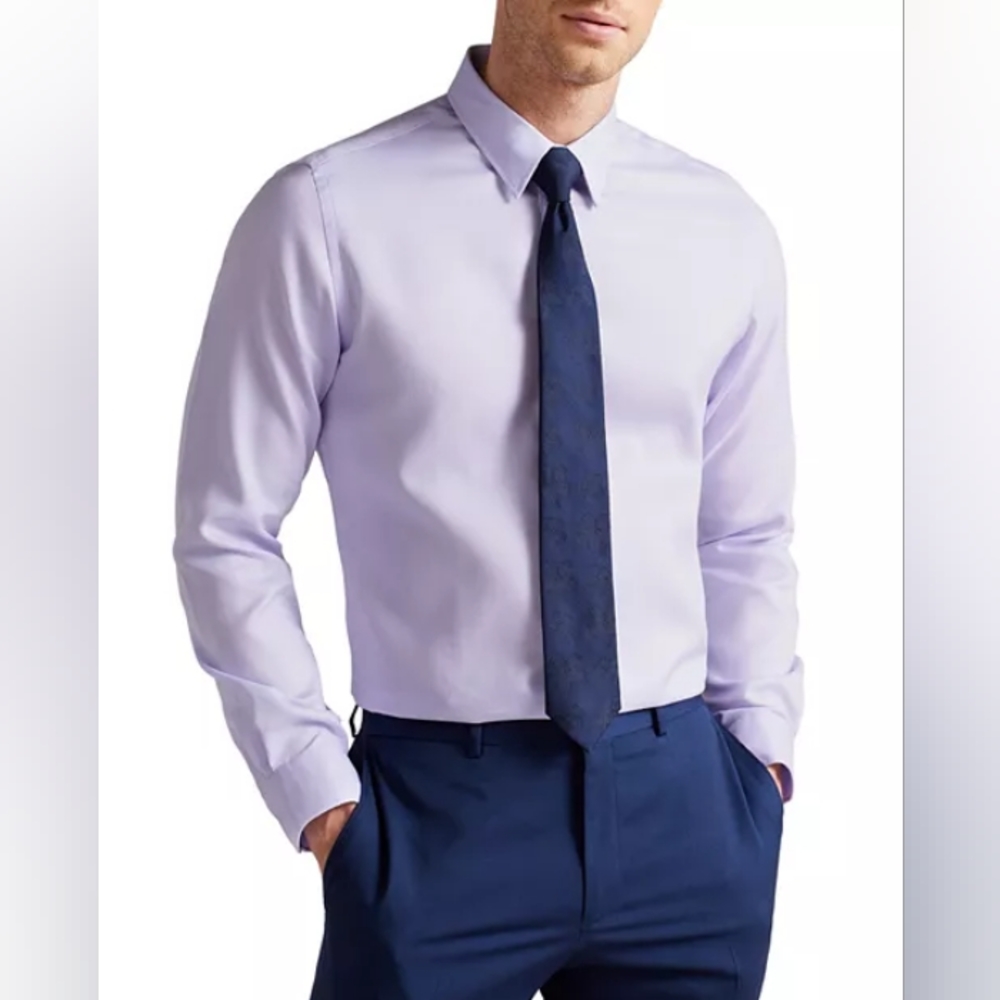Ted Baker Slim Fit Textured Button Down Shirt Lilac 15